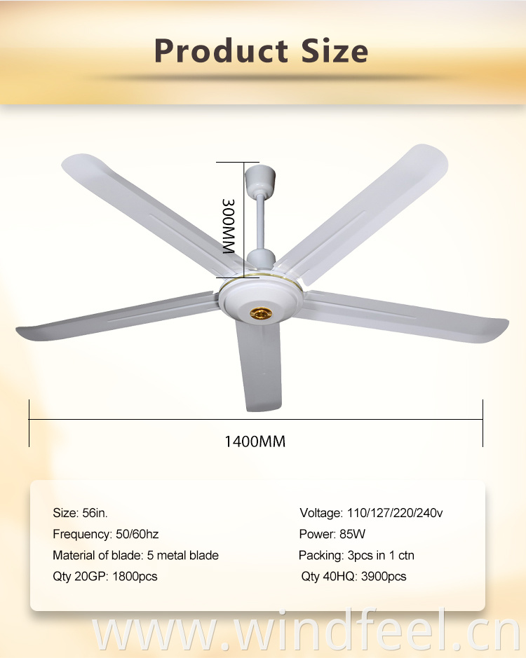 56inch 1400mm White Industrial Style 5 Blade Ceiling Fan